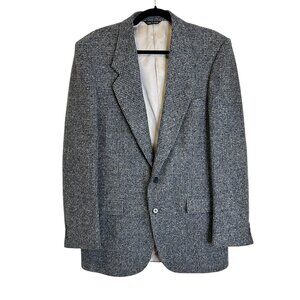 Vintage Cucci Gray Blue Tweed Blazer 42 Tall Pure Virgin Wool Lined Academia